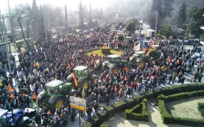 Tractorazos de agricultores españoles contra las cadenas de supermercados